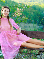 Georgia poses off her silk pink dress and showcase her delicate, nubile body
