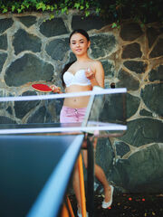 Li Moon uncover her good-looking pussy as she enjoys table tennis