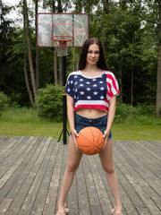 Marion demonstrates her awesome tits as she enjoys basketball